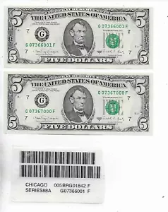 $5 1988-A Chicago GF Villalpando/Brady End Label Set Choice Crisp Uncirculated - Picture 1 of 2