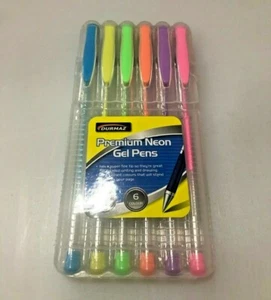 NEON GEL INK PENS X 6 FLUORO COLORS GEL PENS SMOOTH WRITING PACK | HYT - Foto 1 di 3