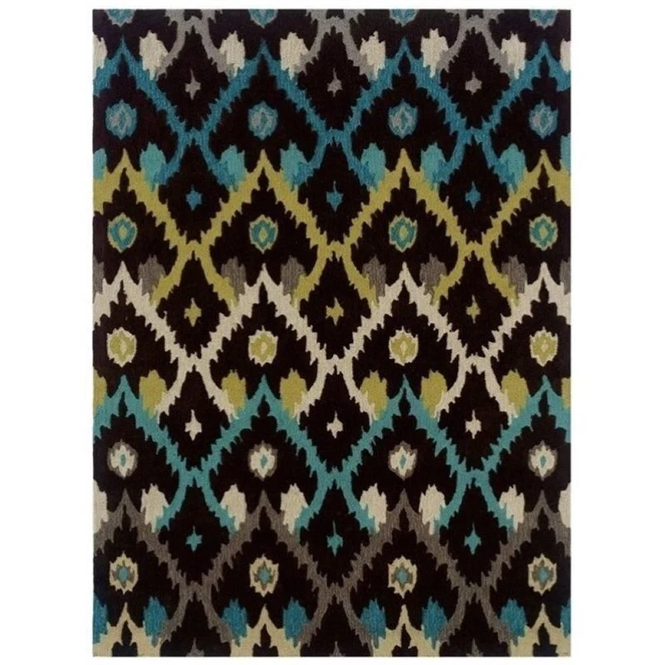 Alfombra acolchada a mano Hawthorne Collection 5' x 7' en negro y verde azulado Foto 1 de 1