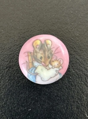 vtg JHB shank button (1) Beatrix Potter Mrs Tiggie Winkle pink novelty 11/16” - Image 1 of 4