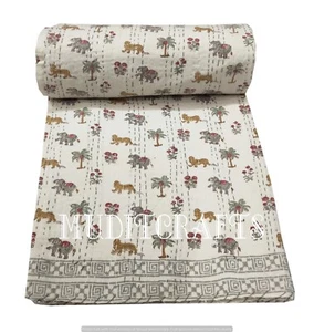 Indian Cotton Hand Block Print Kantha Bedspread Handmade Quilt Throw Blanket Art - Bild 1 von 6