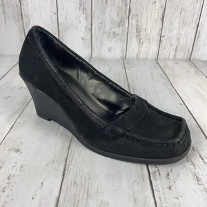 Nine West Black Suede Leather Loafer Wedges Heels Shoes Women’s Size 7 - Picture 1 of 12