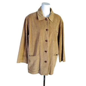 Talbots Wide Waled corduroy Trench Barn Camel Coat Jacket Petite Medium Lined - Picture 1 of 7