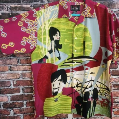 La Rocka! BC Ethic Shirt Anime Artsy Print Button Down Retro Pop Art Design L - Image 1 of 4