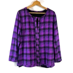 Maggie Barnes Womens Cardigan Sweater With Black Inner Size 1X Purple Plaid - Picture 1 of 10