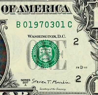 1970 March 1st or 3rd of January Birthday Fancy Serial Number New Dollar Bill - Image 1 of 3