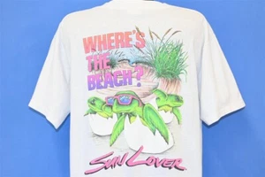 vintage 90s SUN LOVER FLORIDA SEA TURTLE WHERES THE BEACH 2 SIDED t-shirt XL - Picture 1 of 7
