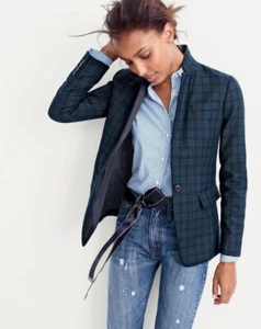 Blazer J.CREW Talla 2 Regent en Negro Reloj Cuadros con Solapas de Satén Estilo F8196 - Imagen 1 de 12