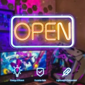 'OPEN' Neon Sign Light LED Business Sign Blue & Orange 16"x9" Fast Ship K1 - Picture 1 of 7
