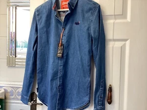 MENS SUPERDRY TAILORED SLIM VINTAGE BLUE WASH SHIRT SIZE SMALL, NEW - Picture 1 of 11