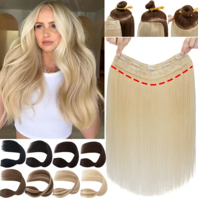 V-Shape U Part Piece Human Hair Extensions One Piece Thick Weft Balayage White - Image 1 of 4