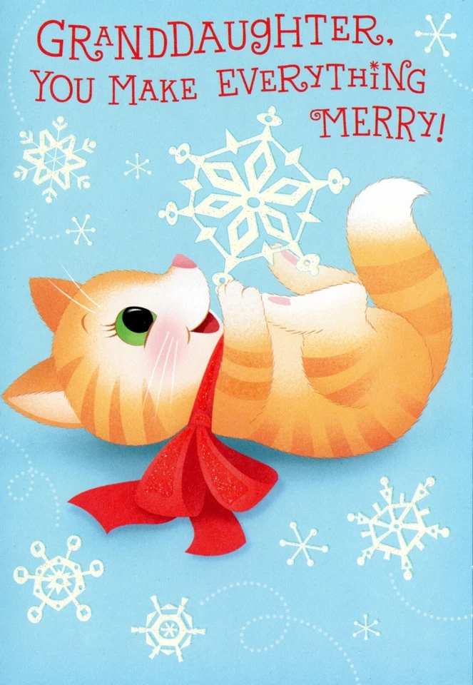 Linda Tarjeta de NAVIDAD PARA NIETA JOVEN, Gato Gatito Copo de Nieve por Hallmark +✉ Foto 1 de 4