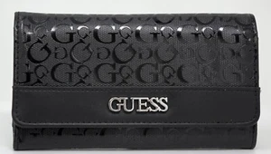 NEW (small flaw) GUESS Women's Ellison Logo Embossed Wallet Clutch Bag -Black - Picture 1 of 5