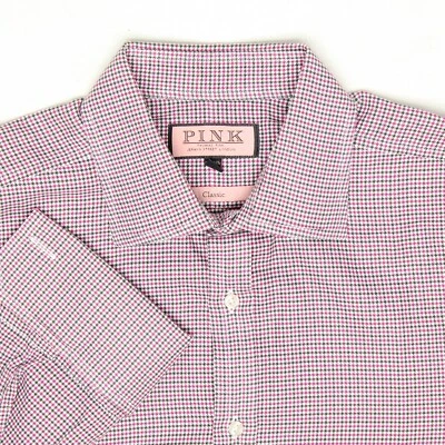 Thomas Pink Mens Dress Shirt 16.5/36.5 Magenta Green White Check French Cuffs - Image 1 of 4
