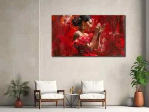 Red Flamenco Dancer Art Woman Abstract Wall Art Canvas Unframed Print Art - Picture 1 of 4
