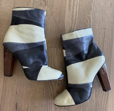 Женские DRIES VAN NOTEN графический в полоску кожаный блок каблука ботильоны размер 40 - Изображение 1 из 4