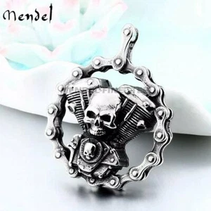 MENDEL Gothic Mens Stainless Steel Motorcycle Biker Punk Skull Pendant Necklace - Picture 1 of 5
