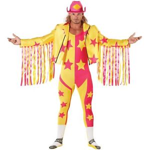 Mens Yellow Macho Man Costume Adult Randy Savage WWE Wrestling Fancy Dress L XL