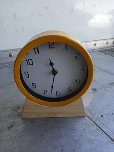 Ikea Yellow Battery Powered Analog Clock With Wood Base Easy To Read Analog Time - Picture 1 of 1