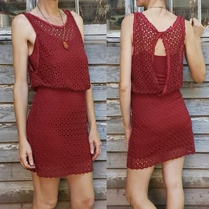 FREE PEOPLE ~ Vestido Blusa Merlot Encaje Cerradura Espalda ~ Talla Mediana - Imagen 1 de 6