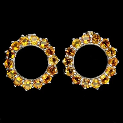 925 Sterling Silver Earrings Round Citrine 3.5mm Natural Gemstone Jewelry - Image 1 of 4