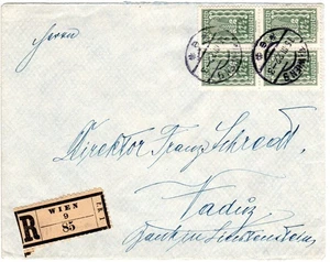 Österreich 1922, 4er-Block 12 1/2 K. auf Reko Brief v. Wien n. Liechtenstein. - Picture 1 of 2