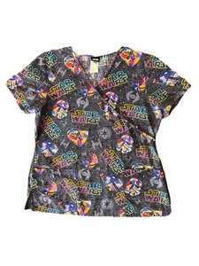 Star Wars Scrub Top Mandalorian Vader Storm Trooper Size Medium Womens Medical - Picture 1 of 12