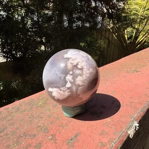 329g 2.4” Natural Cherry Blossom Agate Sphere Quartz Crystal Ball Healing Gem - Picture 1 of 14