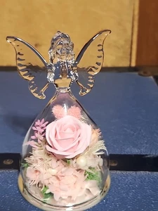 Preserved Flowers Rose in Glass Angel Figurines,Birthday Gifts for... - Picture 1 of 4