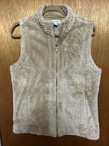 Calvin Klein Latte Tan Faux Fur Diamond Quilted Full Zip Vest Women's M - Picture 1 of 5
