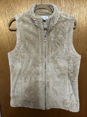 Calvin Klein Latte Tan Faux Fur Diamond Quilted Full Zip Vest Women's M - Image 1 of 4