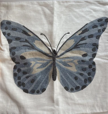 (1) Pottery Barn Butterfly Embroidered Pillow Cover - 20x20" - Blue - SAMPLE New - Image 1 of 4