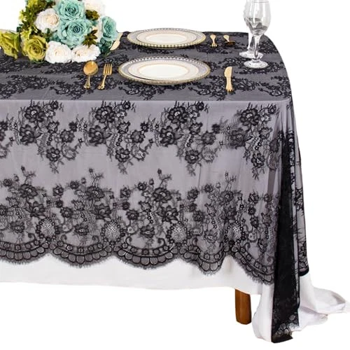  Lace-Tablecloth-Rectangular 60x120-Inch Black Tablecloth Floral Lace  - Image 1 of 4