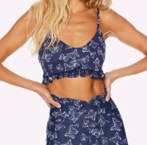 Beach Riot Two Piece Bathing Suit In Blue Orchid Bloom Butterfly, Size Small - Picture 1 of 14