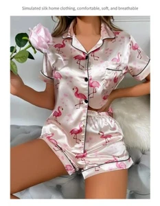 Exclusive Women's Short Sleeve Silk Satin Pajamas Set Sleepwear Free Shipping - Picture 1 of 30