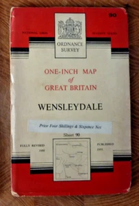 Ordnance Survey Paper Map Wensleydale Sheet 90 1955 Hawes Askrigg Grassington - Imagen 1 de 1