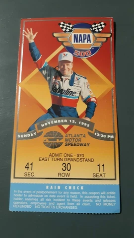 Nascar 1995 Atlanta Motor Speedway NAPA 500 Ticket Stub Dale Earnhardt  Win Cover