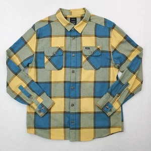 RVCA Shirt Mens Large Blue Tan Plaid Flannel Regular Fit Heavyweight Button Up - Picture 1 of 13