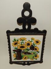 Vintage Cast Iron Tile Kitchen Trivet - Summer Sunflowers