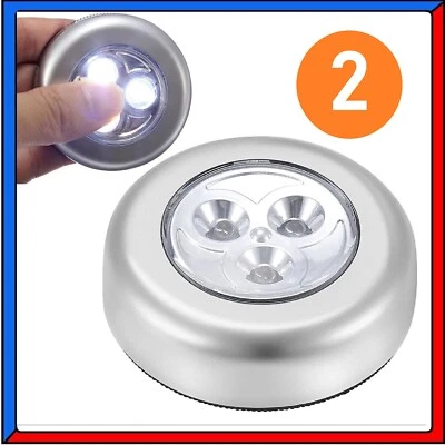 2 x MINI LAMPADA A PRESSIONE PUNTO LUCE 3 LED BATTERIE ADESIVE LIGHT PUSH PUNTI - Immagine 1 di 4