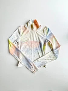 Aritzia WILFRED FREE Moon Pastel Tie Dye Velvet Cropped Turtleneck Top, Size XS - Picture 1 of 14
