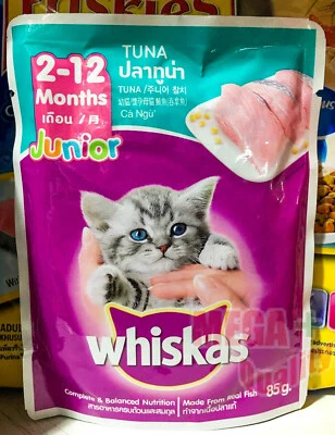 Bolsa Whiskas 80 g Junior Cat Kitten comida húmeda de pescado real sabor atún Foto 1 de 3