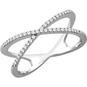 Crossover Diamond Ring X Ring 14K White Gold 1/6 Ct. Diamonds Criss Cross - Picture 1 of 10