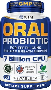 Dental Probiotic For Teeth, Bad Breath, Gum Care & Heart Health Support 60 Count - Picture 1 of 8