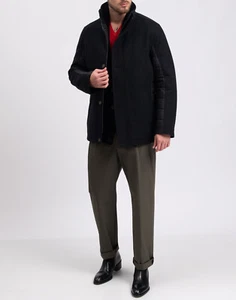 RRP€579 BUGATTI Coat Size 25 IT50 L Black Wool Blend Padded Partly Quilted - Picture 1 of 11