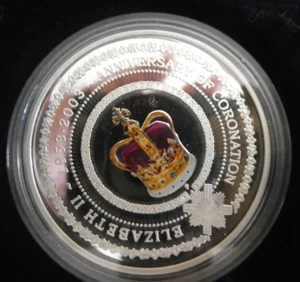 Moneda de prueba de plata fina de 1 dólar coloreada 2003 Jubileo de la Coronación 1953-2003 - Imagen 1 de 1
