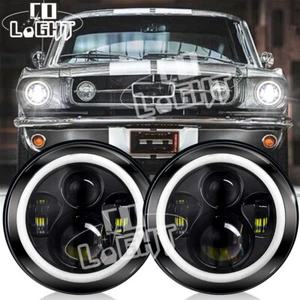 PAIR DOT 7" Inch Round LED Headlights DRL Hi/Lo Beam For Ford Mustang 1965-1978 - Picture 1 of 9