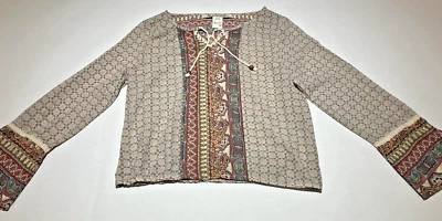 American Rag CIE Sheer, Long Sleeves Blouse Women's Medium Tassled Elastic Waist - Image 1 of 4