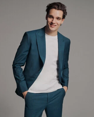 CHAQUETA DE TRAJE NUEVA EXPRESS $298 VERDE AZULADO PROFUNDO DELGADA TECNOLOGÍA MODERNA TALLA 44S Foto 1 de 4