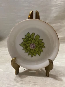 Vintage 60s Flower Power Coaster Jewelry Trinket Dish Gold Rim Japan - Picture 1 of 2
